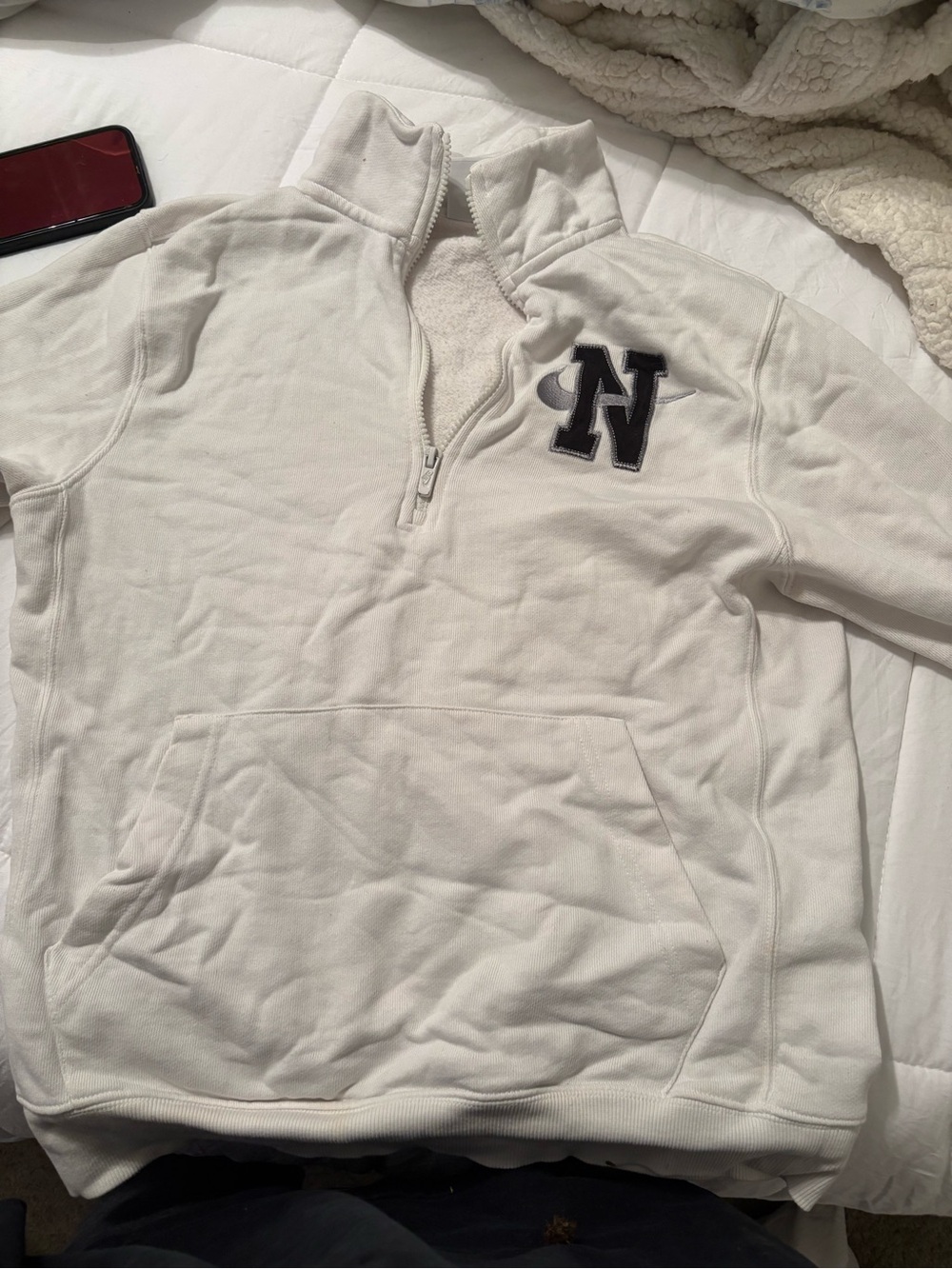 Nike White Quarter-Zip Pullover with Navy 'N' Patch